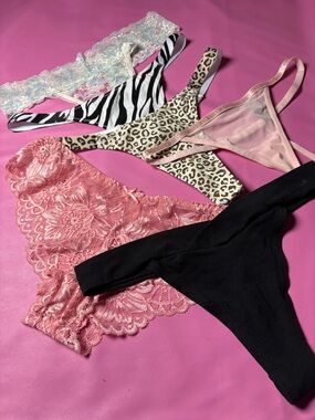 Women’s Lace & Mesh Thong Panty Set - Pink, Black, Leopard, Zebra, Blush